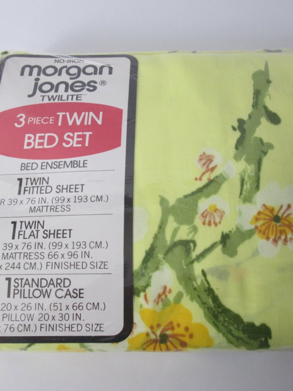 Vintage 70s Morgan Jones Twilite Springs 3 Piece TWIN Sheet Set No Iron Yellow